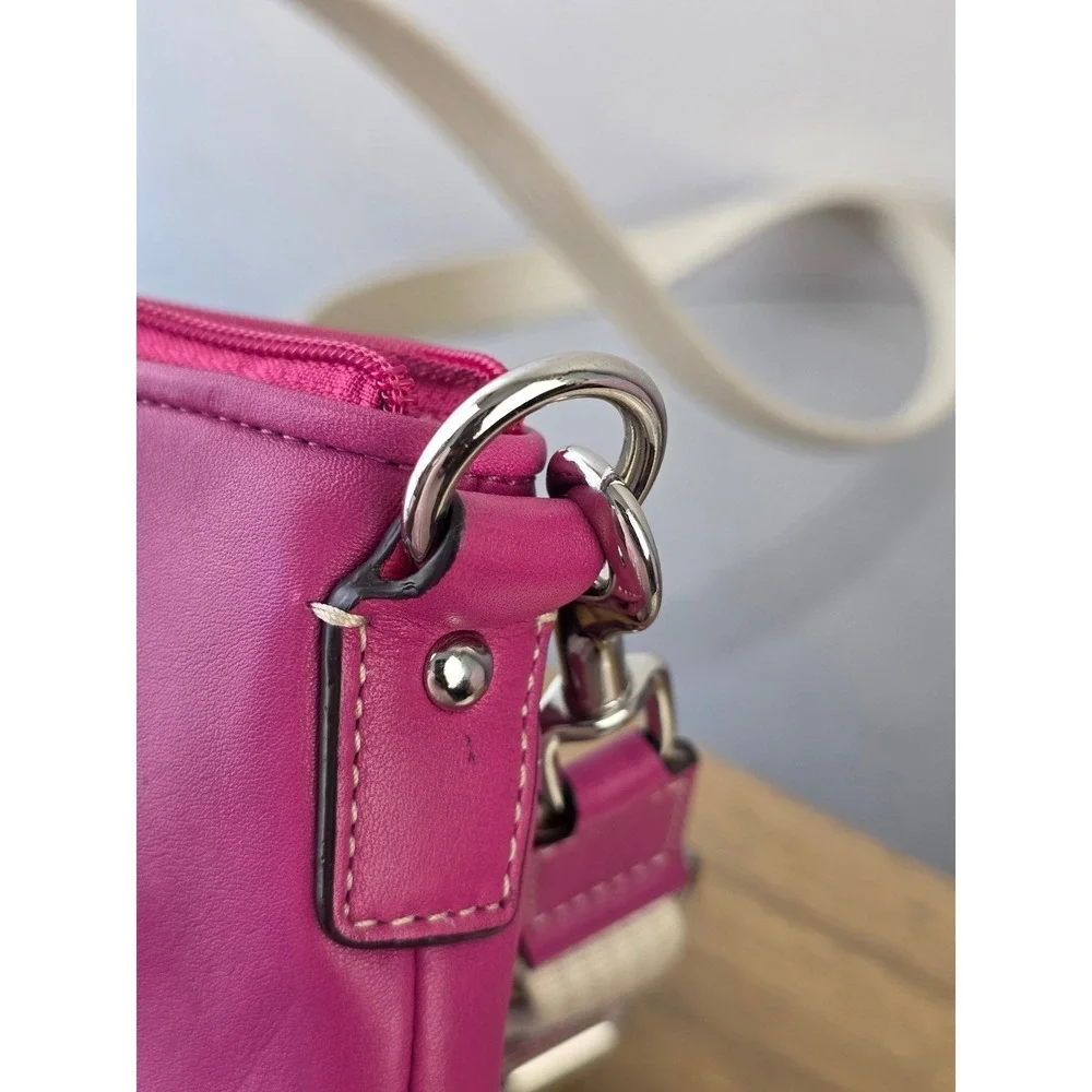 Coach Pleated Swingpack Fuchsia Pink Leather Crossbody Bag Silver Hardware